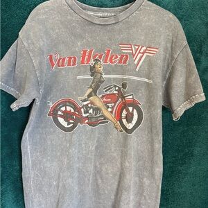 Van Halen Vintage Biker Pinup Girl Gray Short Sleeve Tee